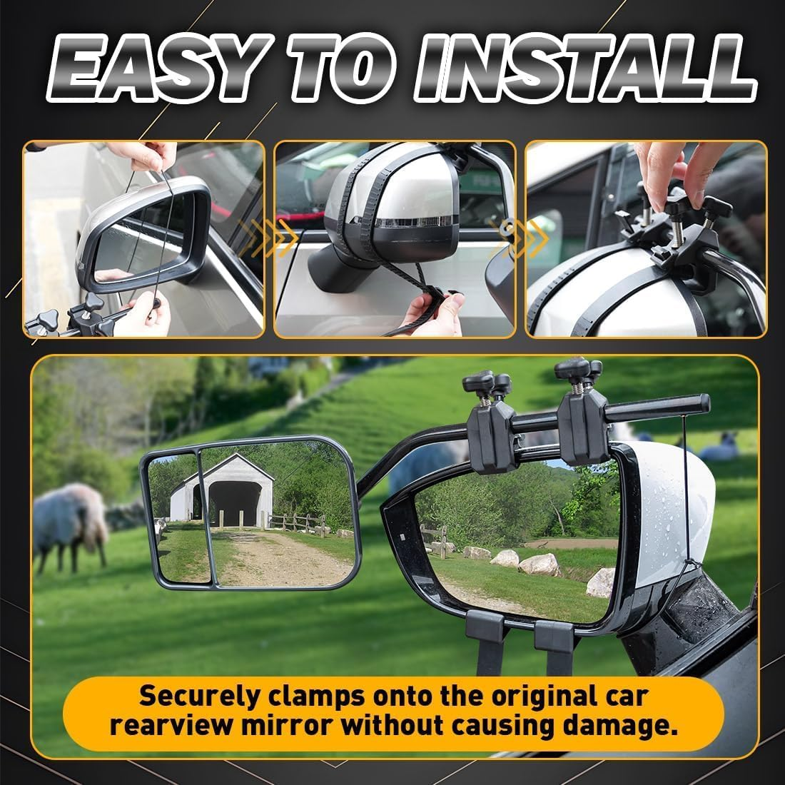 Clip on Towing Mirrors Extensions for Towing, 360 Degree Adjustable Rotation Side Mirror Extenders for Towing, Convex Rearview Mirror, Tow Mirrors for Car Truck Trailer RV SUV, 2 Pack image number 5