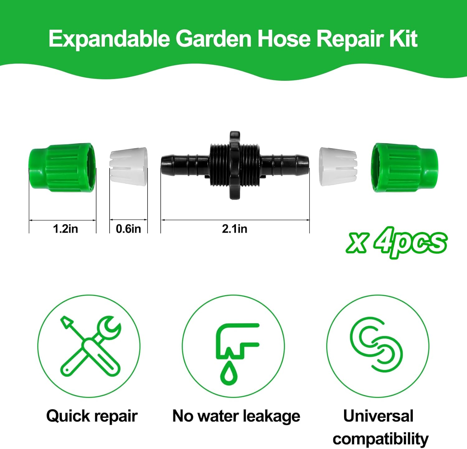 Expandable Garden Hose Repair Kit,4 PCS Dual-Channel Hose Female Male Connectors Accessories with Metal Clamp Compatible with Pocket Hose Fit for 3/4" or 5/8" Garden Hose Fitting image number 1