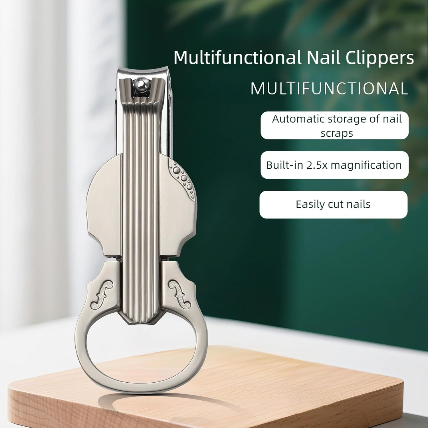 Nail Clippers with Magnifying Glass for Senior, Sharp Heavy Duty Steel Blade, Detachable Magnifier Loupe Set (Black) - Silver+Box image number 2