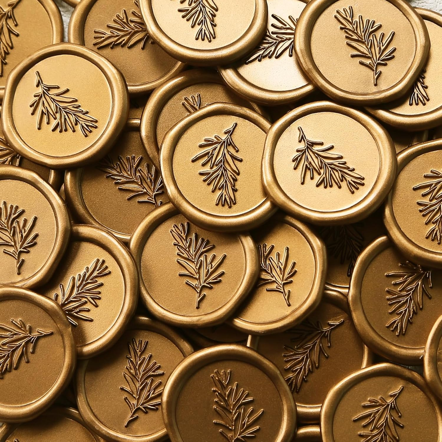 50Pcs Wax Seal Stickers, Wedding Invitation Envelope Seal Stickers, Self- Adhesive Antique Gold Stickers, Perfect for Invitaion Envelopes Gift Wrapping Party Greeting Cards(Rosemary) image number 2