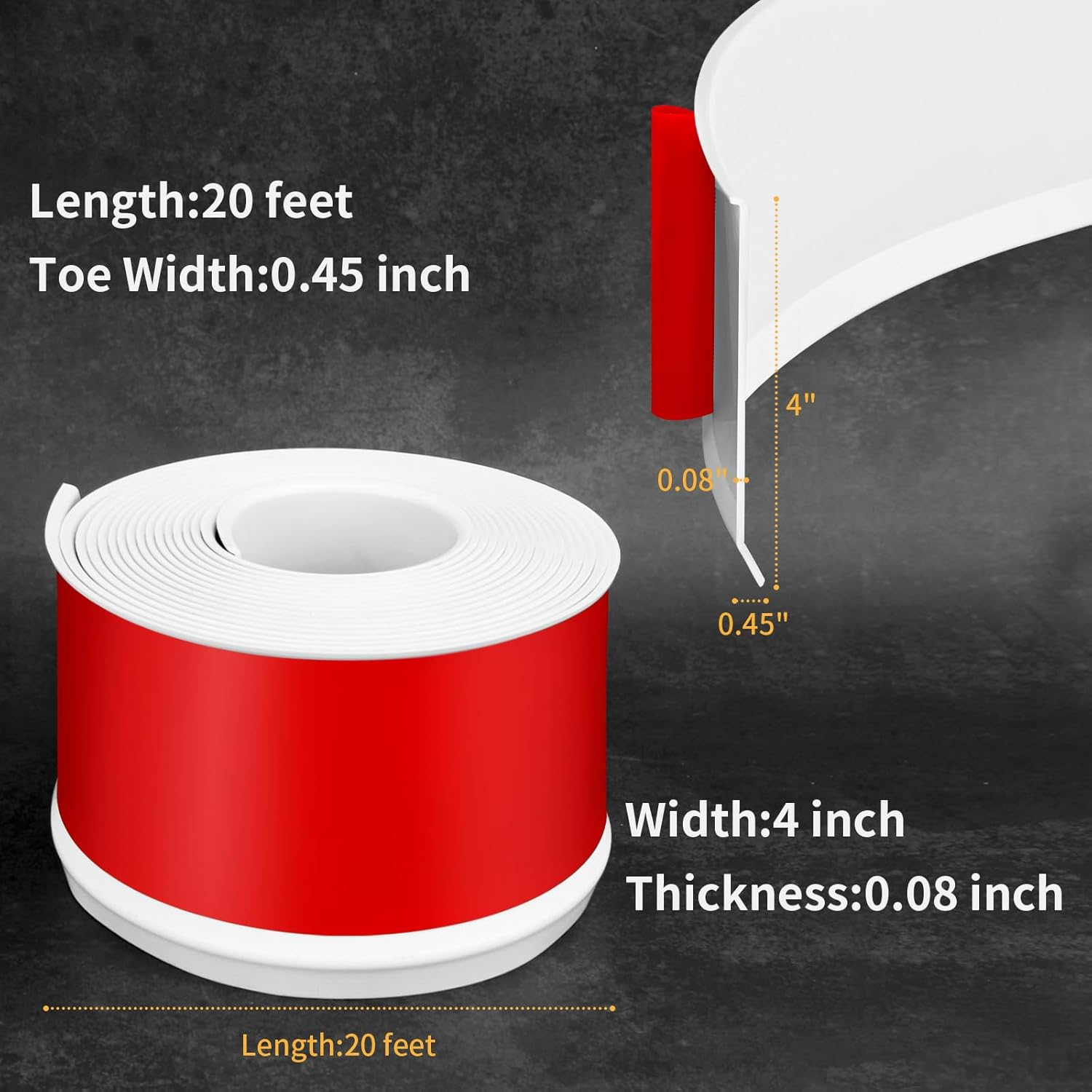 Flexible Baseboard Molding Trim 4 Inch Self-Adhesive Vinyl Wall Base Peel and Stick Cove Base Rubber Wall Baseboard Moulding Trim (20Ft, White)