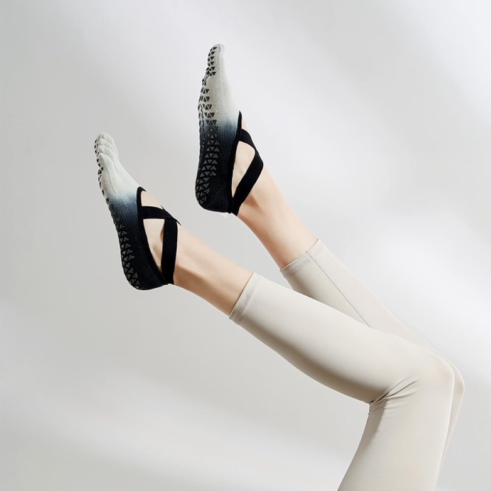 JOWILIN Pilates Socks for Women, Yoga Socks with Non-Slip Grips and Straps, Full Toe Socks for Pilates, Ballet, Pure Barre, Dance image number 1