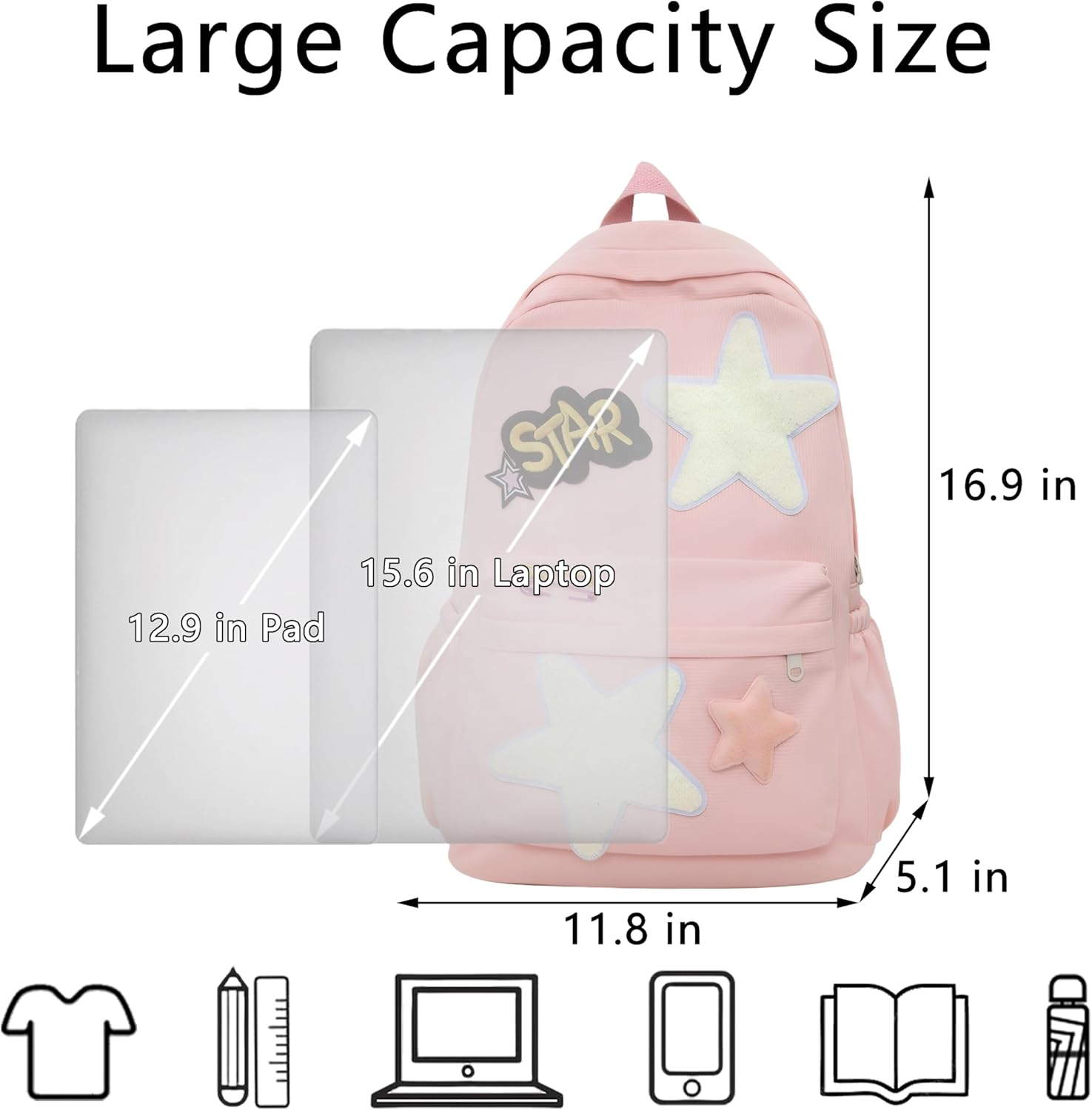 Lifelix Y2K Backpack Preppy Trendy Stars Aesthetic Bookbag Cute College Laptop Bag Casual Rave Daypack