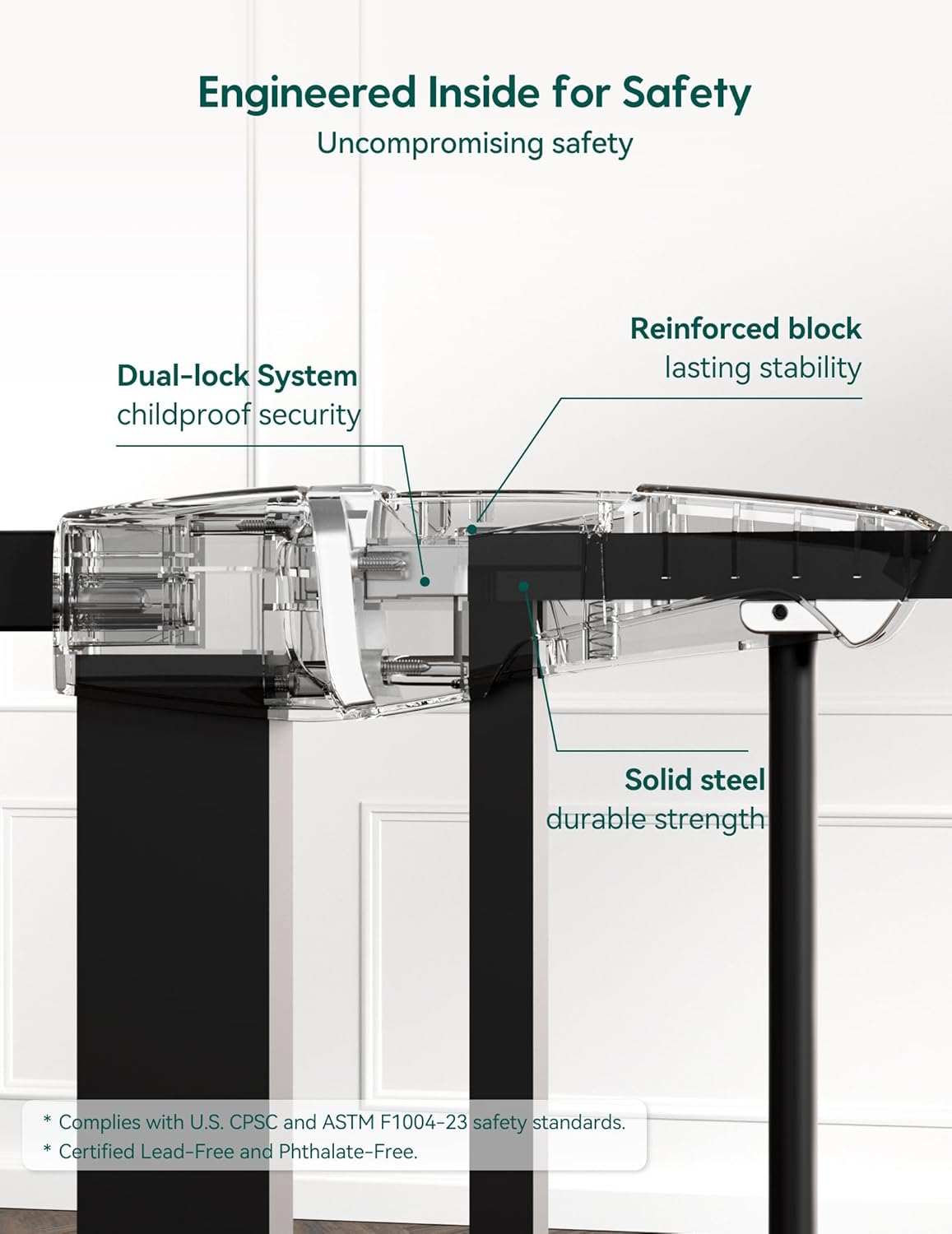 Babelio Metal Baby Gate, 29-48" Auto Close Easy Install Pet Gate, Extra Wide Walk Thru Child Safety Gate, Pressure Mounted Dog Gate for Doorways and Stairs, with Y Spindle Rods, Black image number 3
