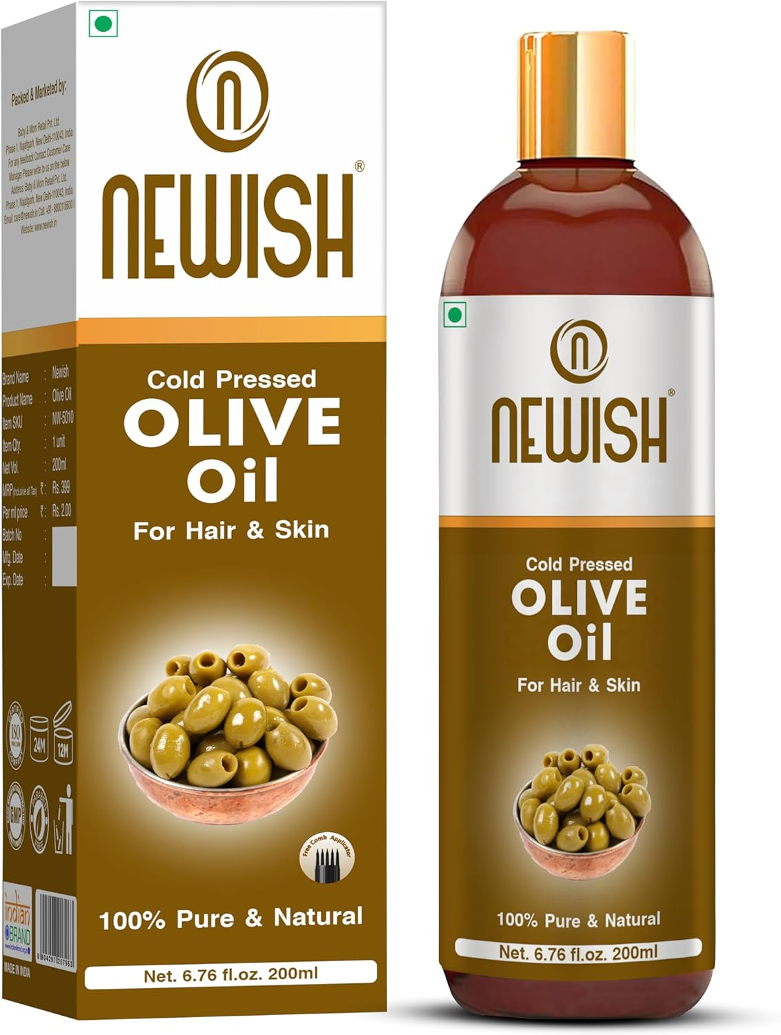 Newish&reg; Pure Cold Pressed Olive Oil for Hair and Skin,200Ml (Olive Oil) image number 4
