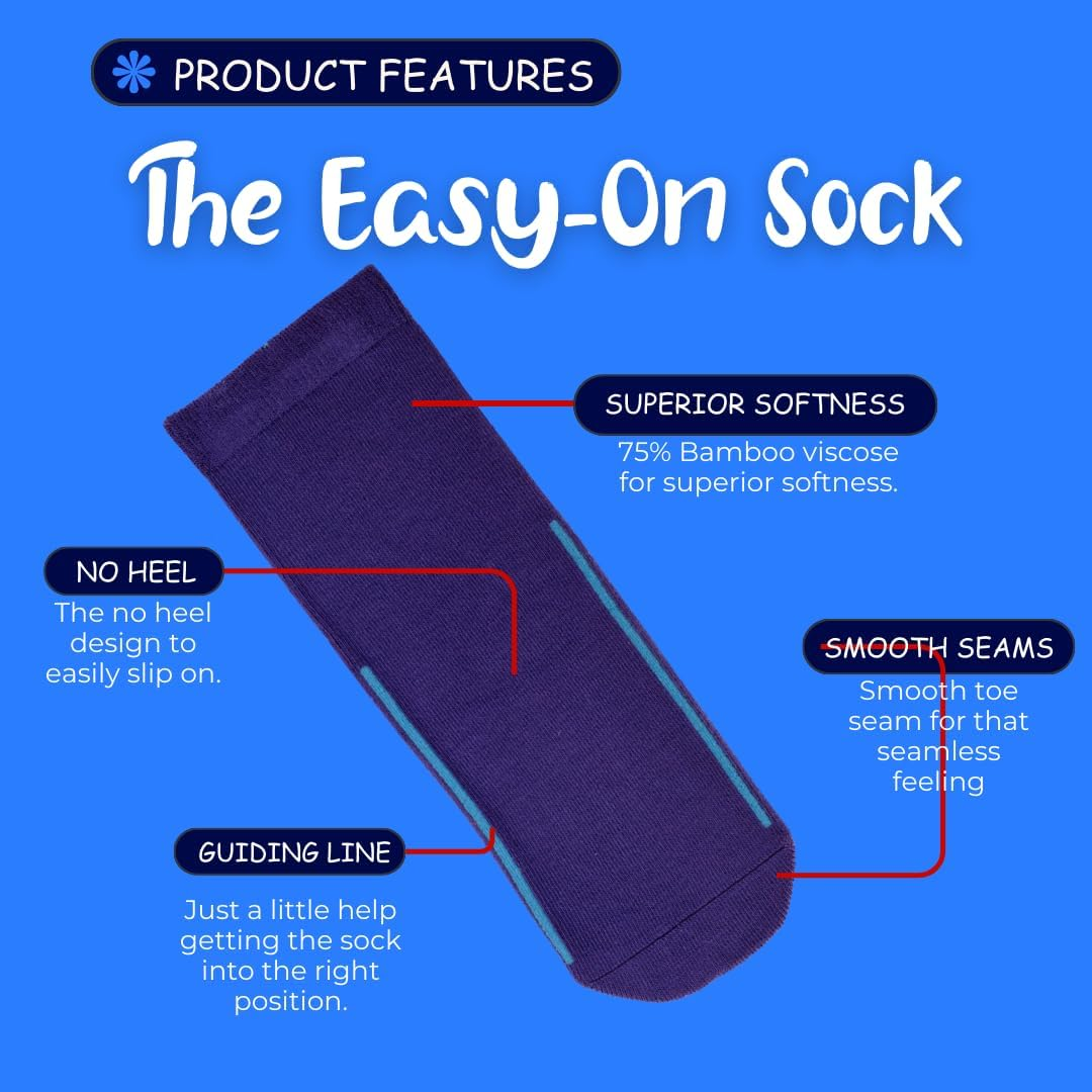 Easy-On Socks &ndash; Bamboo, Seamless Feel (Pack of 5) for Kids with Guiding Line image number 4