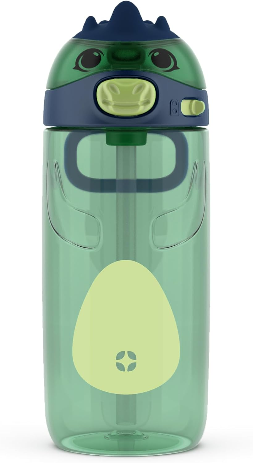 Ello Ellies 16Oz Plastic Kids Water Bottle with Straw and Built-In Carrying Handle and Leak-Proof Locking Lid for School Backpack, Lunchbox and Outdoor Sports, Dog