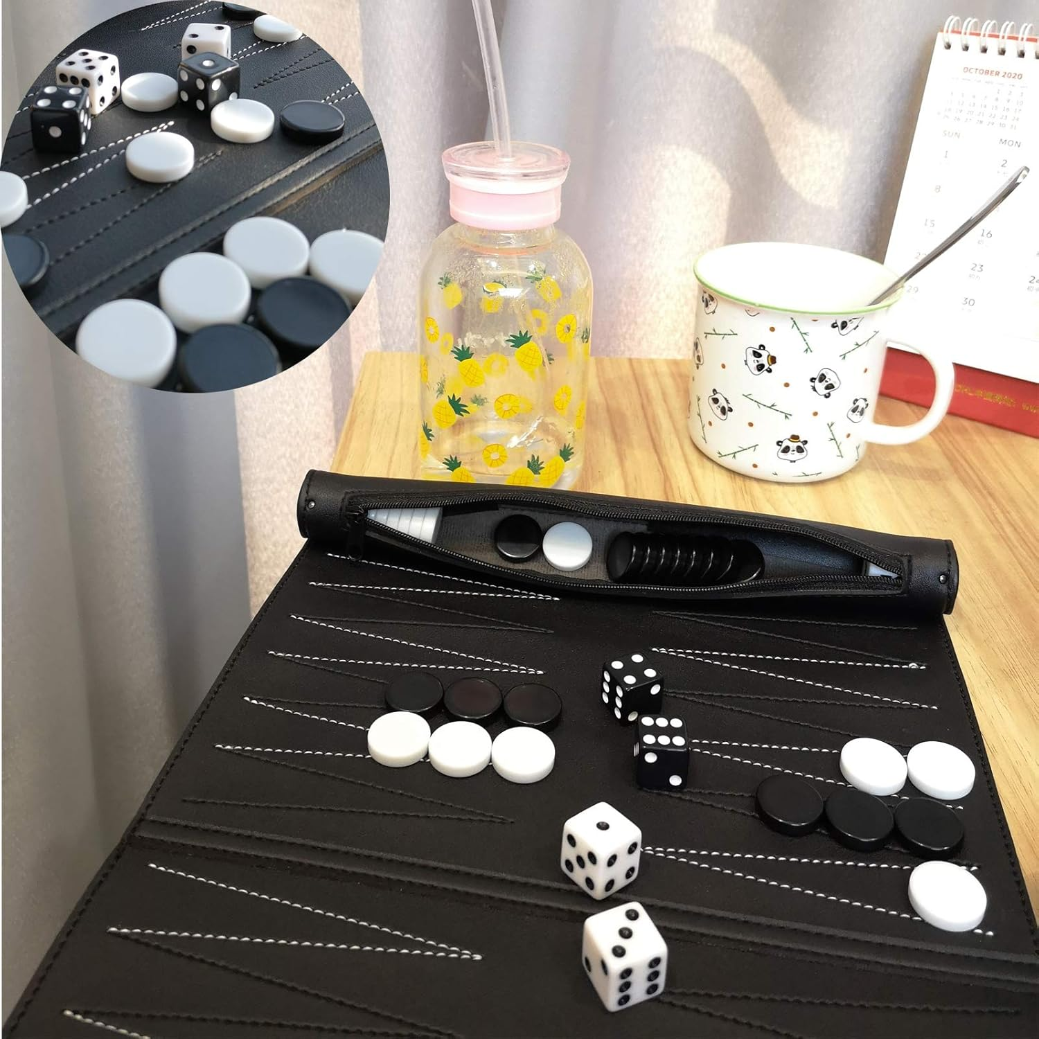 Funvalley Surperfect Backgammon Set - Premium Genuine Leather Travel Backgammon Board Game for 2 Players, Ages 8+ image number 4