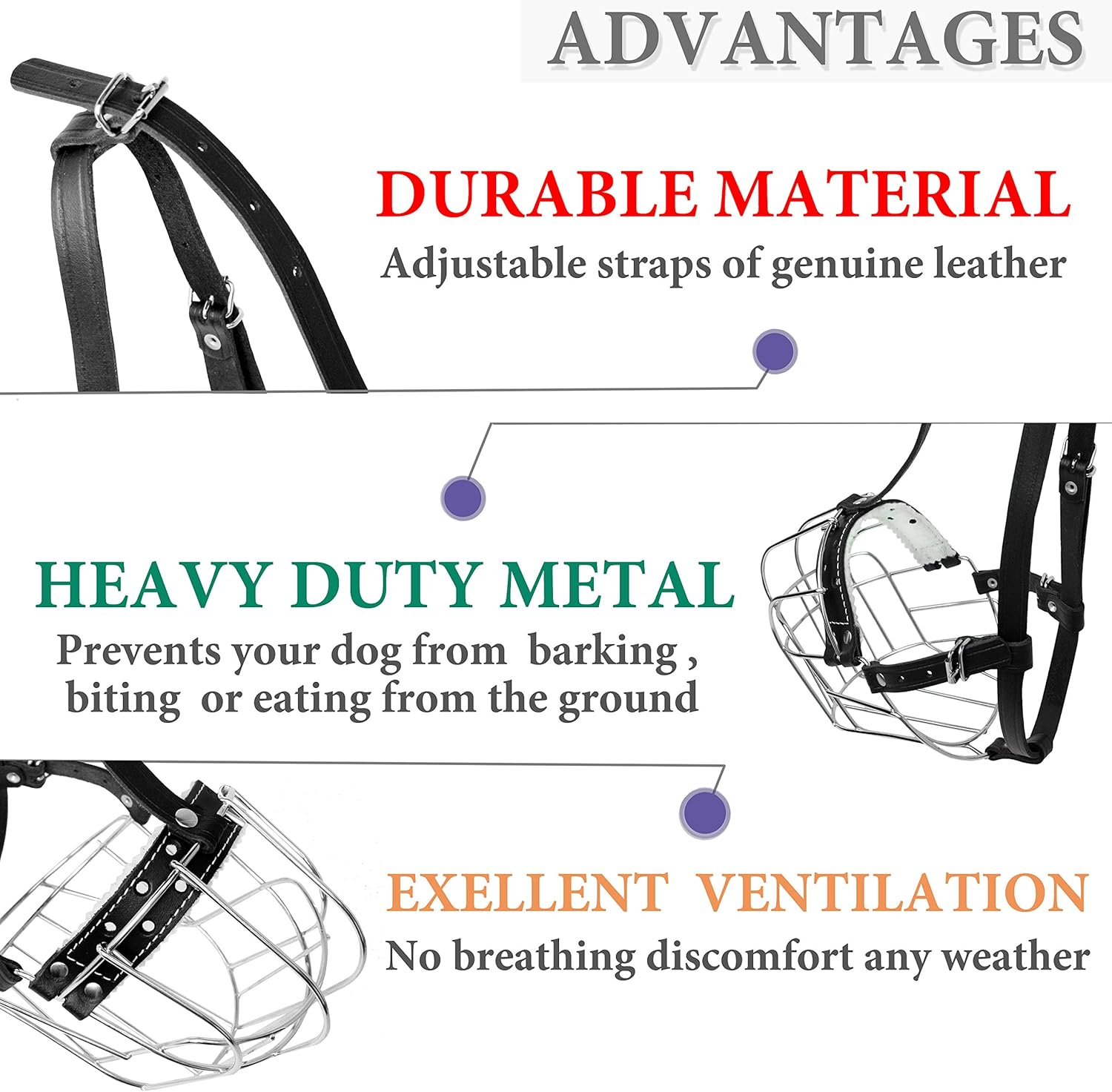 Petristor Metal Muzzles for Dog Rottweiler № 2 Wire Basket Adjustable Leather Straps Leather Adjustable the Circumference Is 10.2-14.5 in Length 2.7 3.5 image number 6