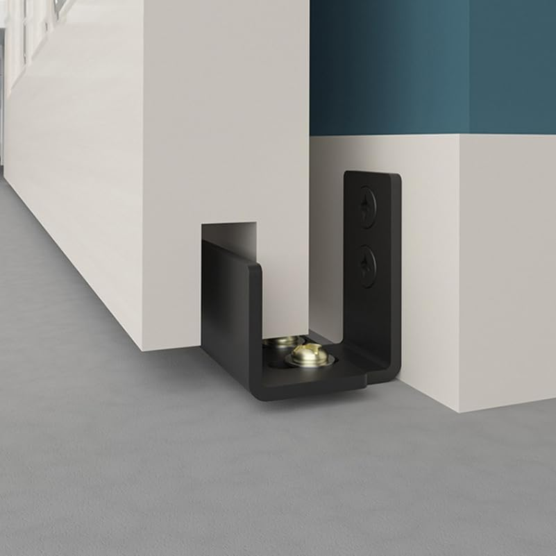 TEHAUX Barn Door Floor Guide, Adjustable U Shape Barn Door Guide, Flush Flat Bottom Design, Ideal for Doors (Black) image number 6