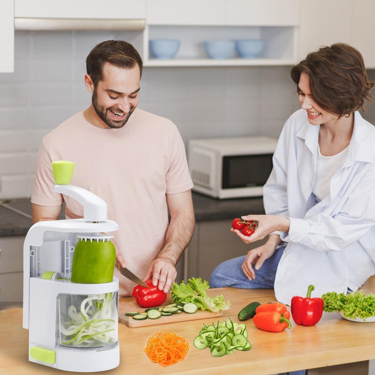 Vegetable Grater,Vegetable Slicer (4-In-1 Rotating Blades) Heavy Duty Veggie Spiralizer with Strong Suction Cup, Zucchini Spiral Noodle/Zoodle/Spaghetti/Pasta Maker image number 4