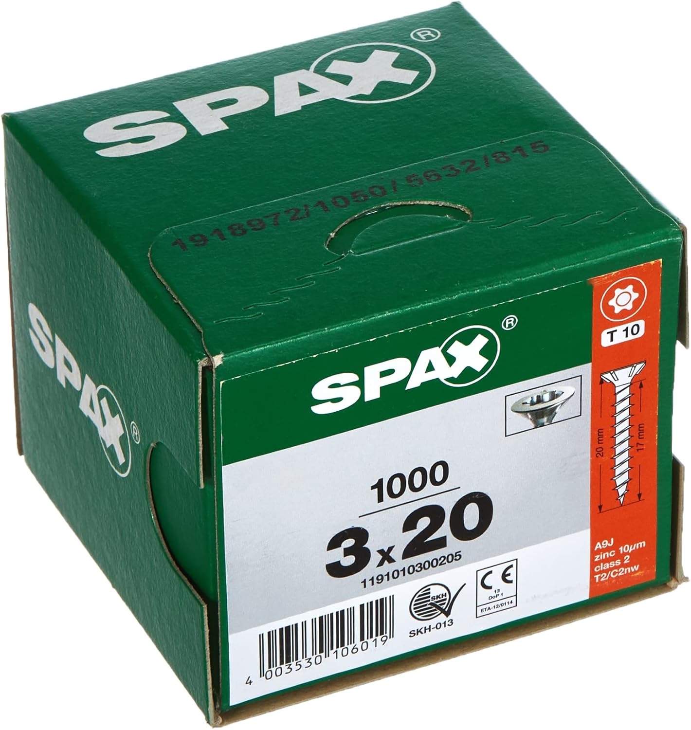 SPAX Universal Screw, 4.0 X 20 Mm, Pack of 1000, T-Star Plus, Countersunk Head, Fully Threaded, 4CUT, Wirox A3J, 1191010400205 image number 1