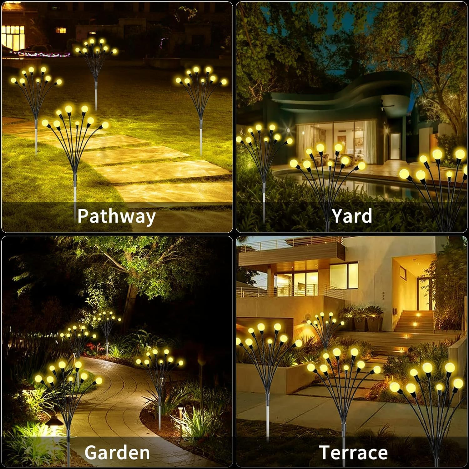 Solar Lights Outdoor Waterproof,4Pack Total 32 LED Solar Powered Garden Lights，Big Bulb Swaying Lights, 8 Lighting Modes Firefly Light for Patio Yard Decorative Yellow image number 4