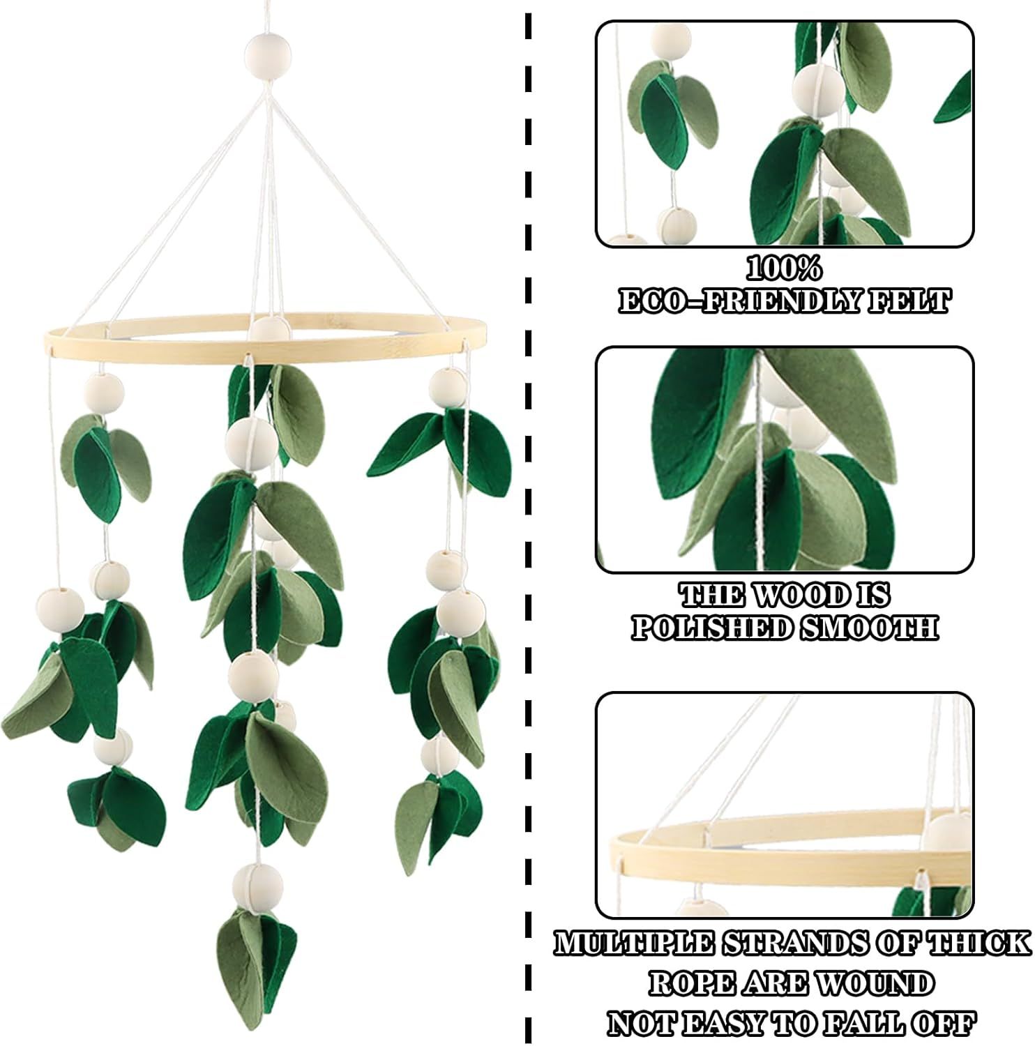 Baby Bed Bell, Mobile Baby Wooden Wind Chime Decor, Baby Bed Decoration, 3D Leaves Wooden Children'S Room Hanging Bed Bell, Wooden Ornament Gift for Baby Girls Boys image number 5