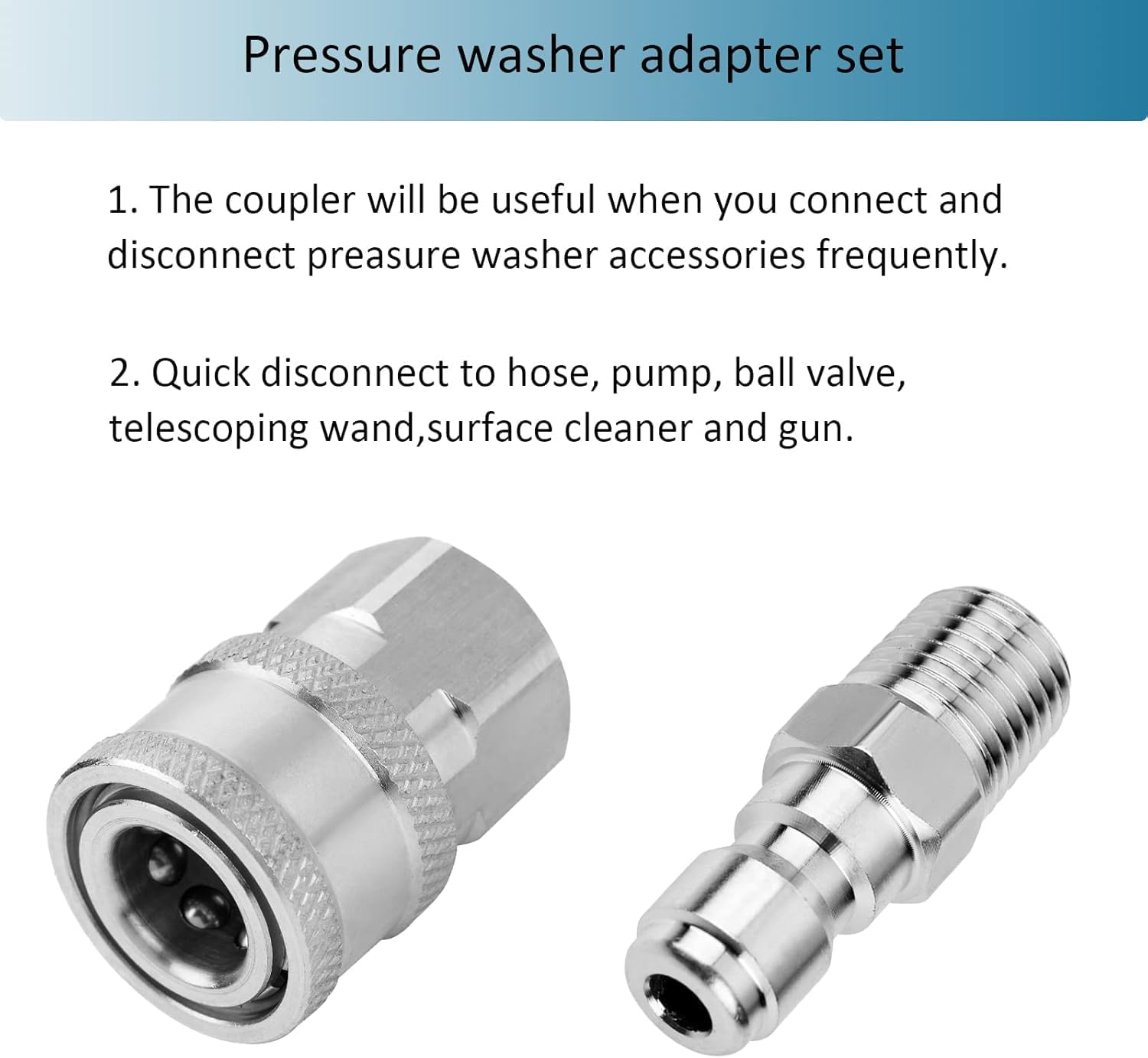 Water Hose Pressure Washer Adapter Quick Connect Kit Fittings (Internal Thread, External Thread) (1/4 Inch)