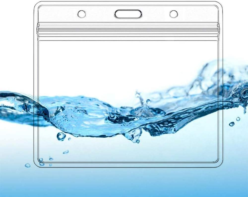 Horizontal ID Card Name Tag Badge Holder with Waterproof Type Resealable Zip (Holders, 6Packs)