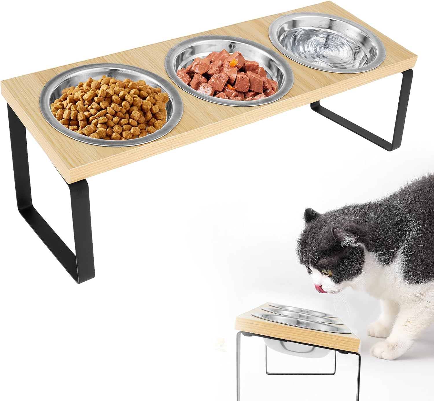 Awobepl Elevated Cat Bowls Wood Cat Bowl Stand 15&deg; Inclined Elevated Cat Food Feeder Easy to Install Raised Feeder Flexible image number 5