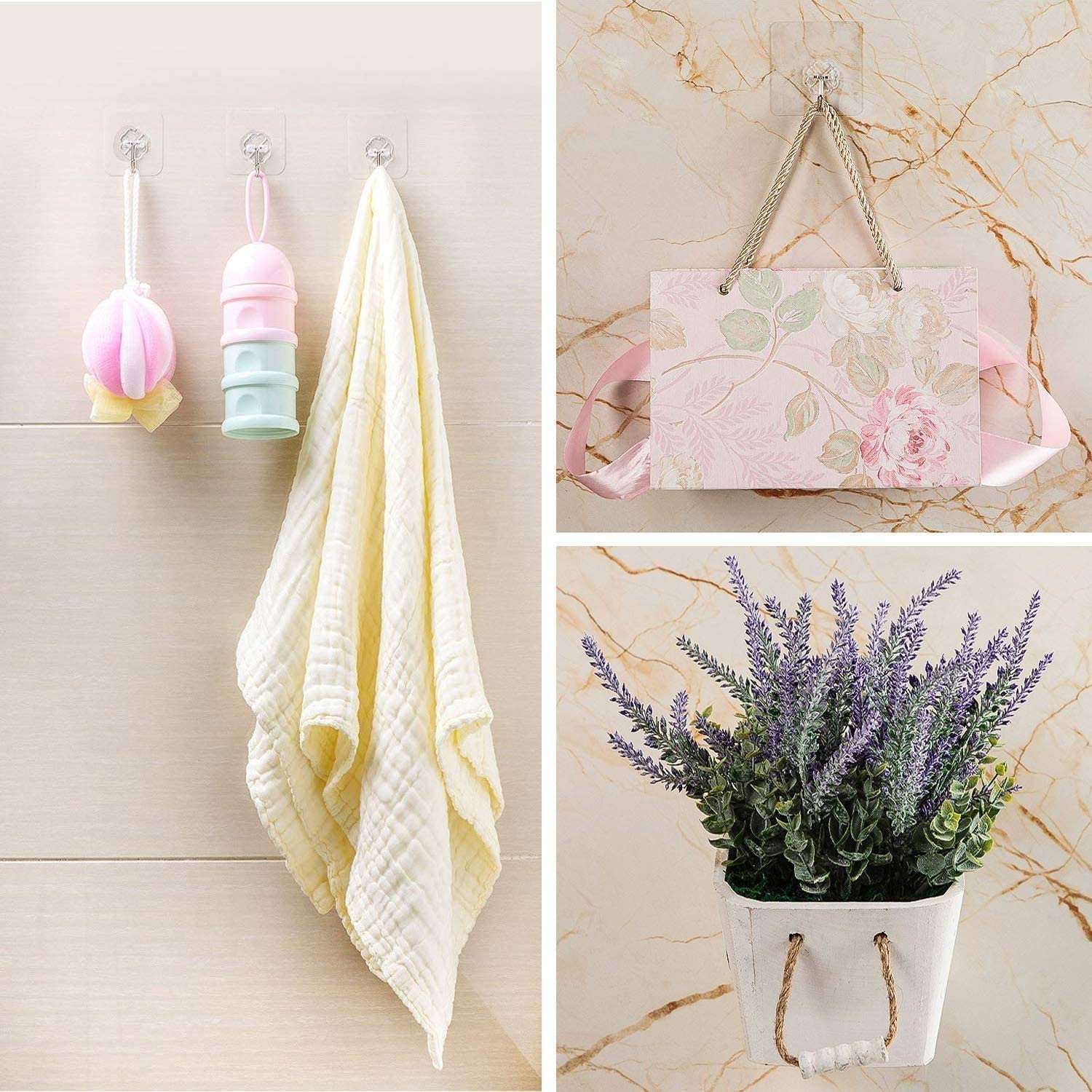 Alayaglory Transparent Adhesive Hooks 30 Lb(Max), Waterproof and Oilproof Reusable Seamless Hooks, Heavy Duty Wall Hook for Kitchen Bathroom Office (8 Pack) Transparen