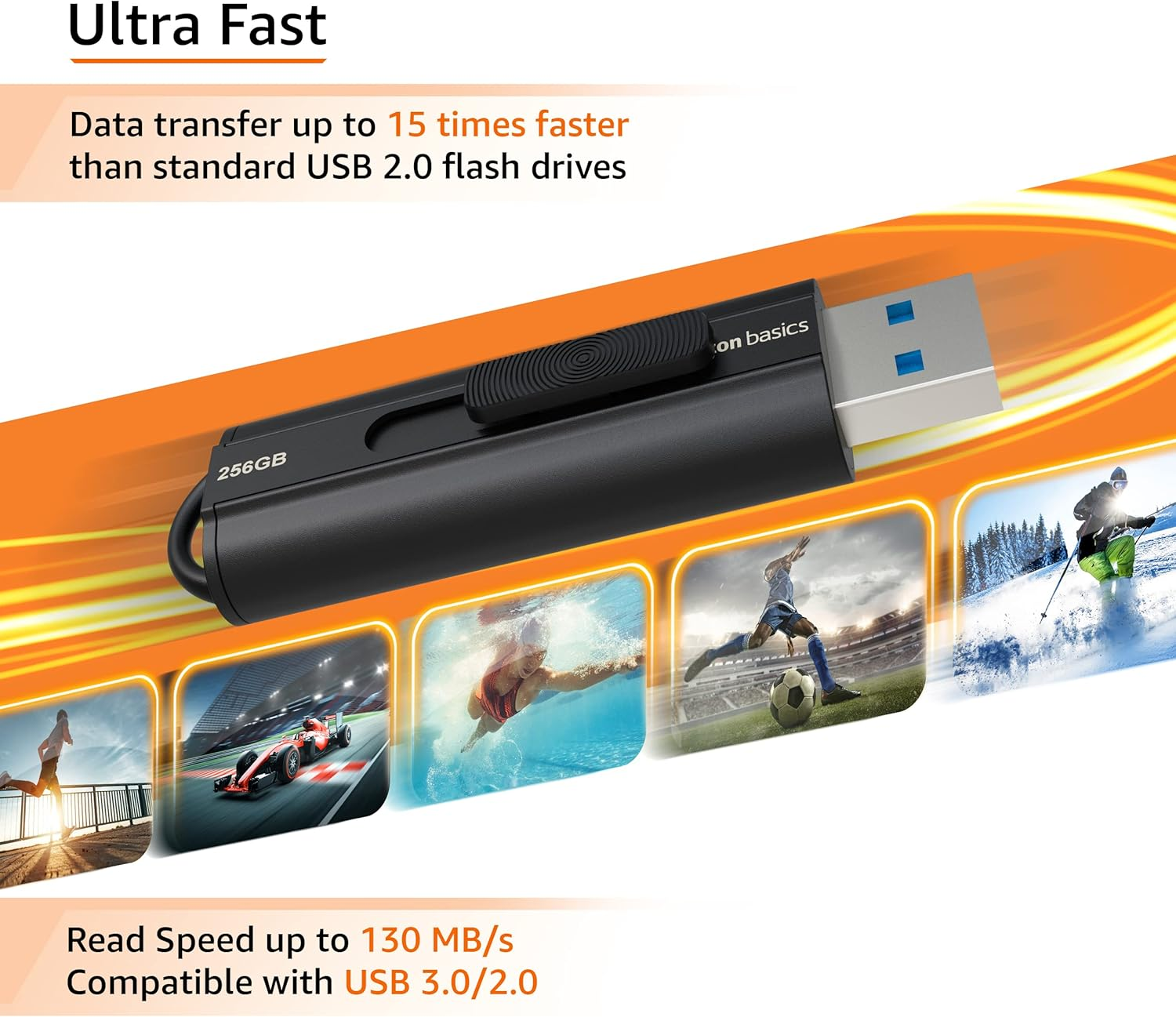 Amazon Basics 256GB Ultra Fast USB 3.1 High Capacity Flash Drive for Fast Data Transfer and Storage, Black image number 2