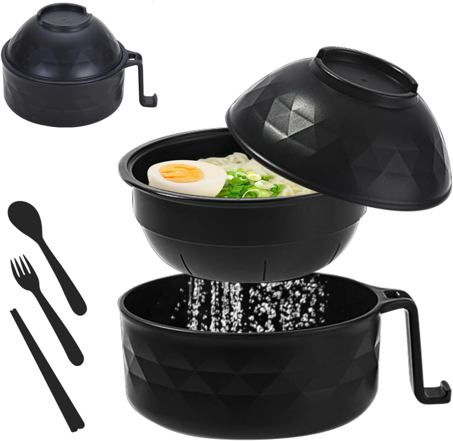 Ramen Bowl,Ramen Noodle Bowls Microwavable,6-Piece Ramen Cooker with Chopsticks,Spoon,Fork,Ramen Pot Set with Strainer and Lid for Dorm Room,Apartment,Home,Office