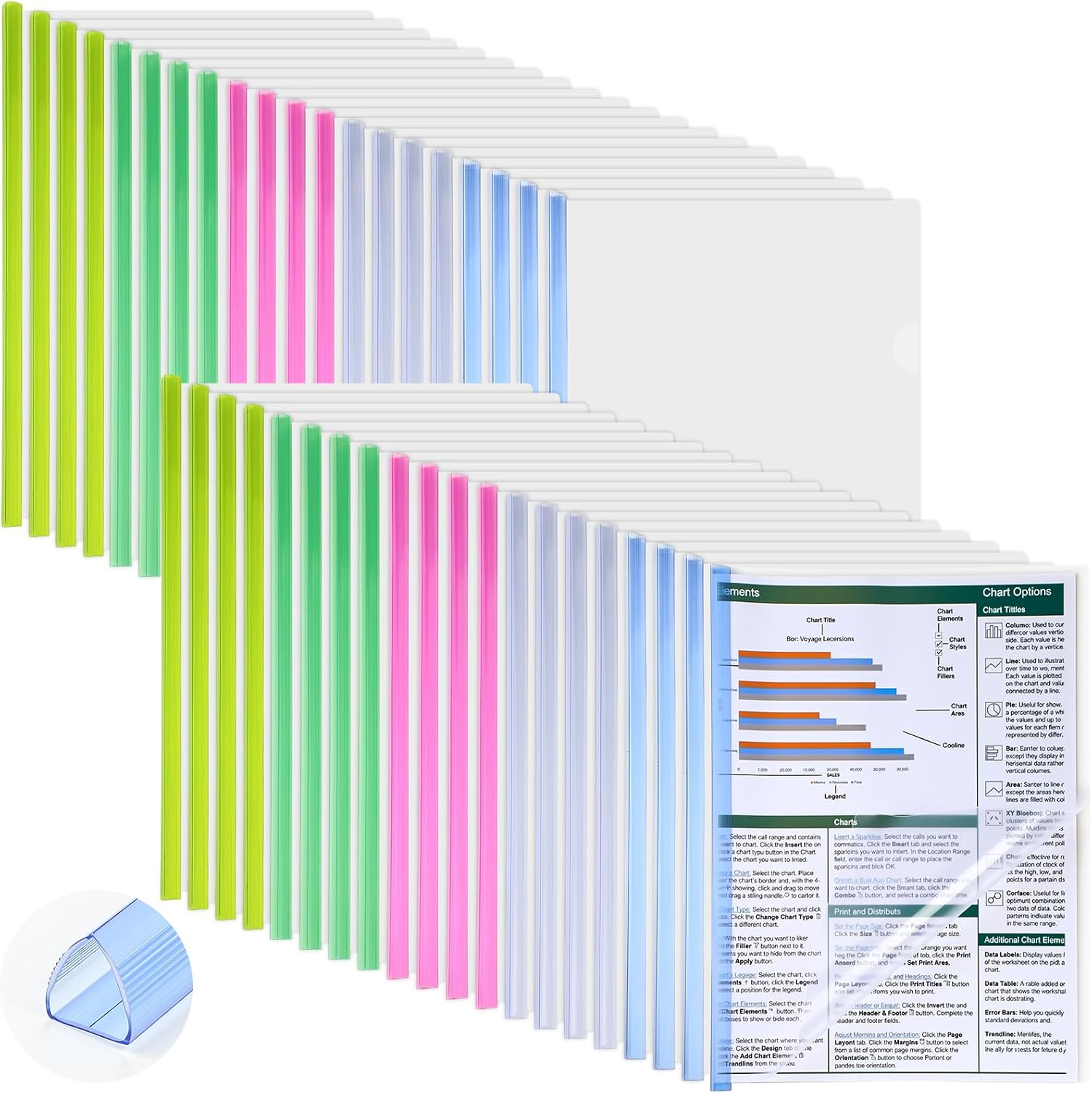 100 Pcs Clear Report Covers with Sliding Bar Clear Presentation Binder Transparent Resume Folder with 5 Colors Slider Bars Plastic Report Folder for File Report Paper Book Resume Letter School Office