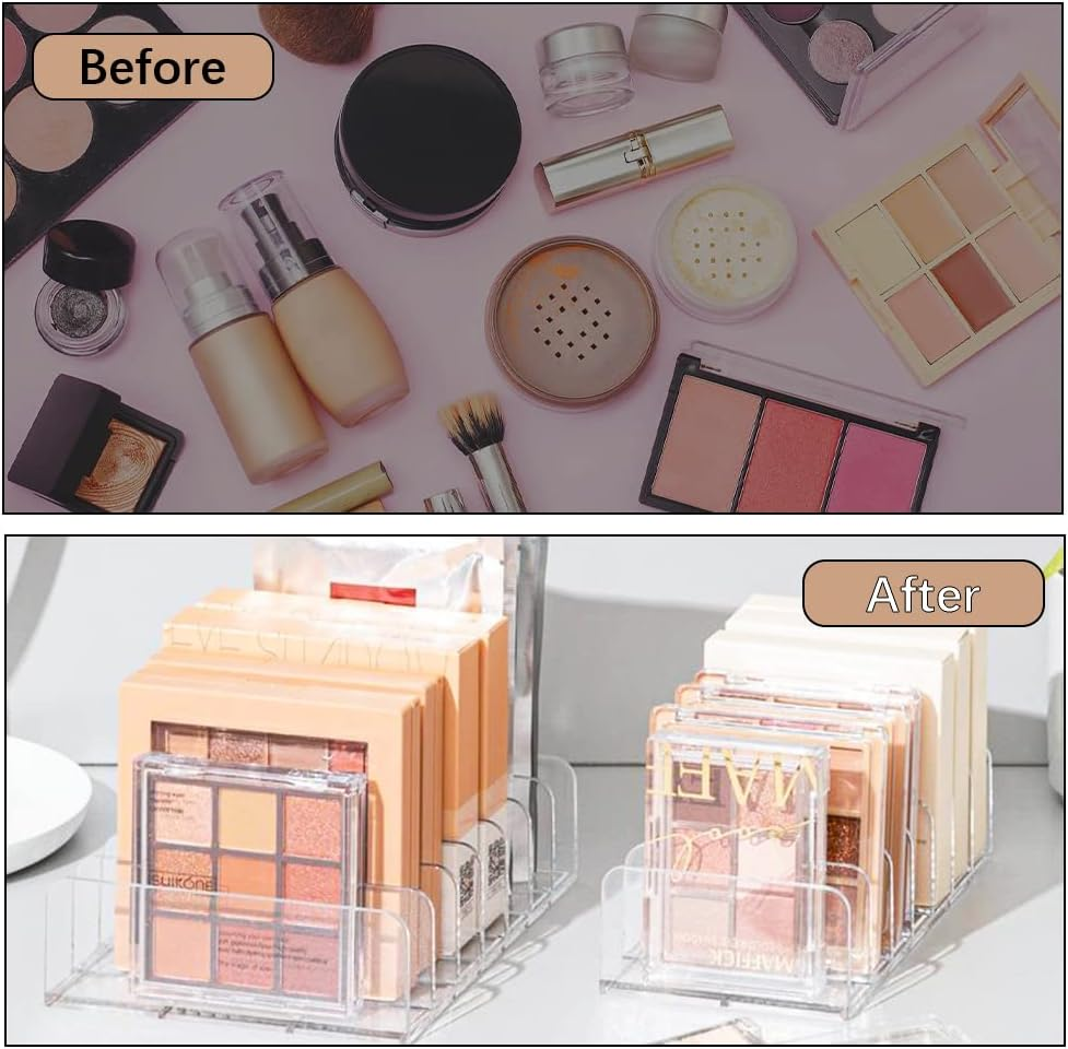 3Pcs Eyeshadow Palette Organizer, FHDUSRYO 7 Section Makeup Palette Organizer, 2 Acrylic Palette Organizer with 1 Lipstick Holder, Clear Palettes Storage Holder for Cosmetics Blush, Bathroom Vanity image number 2