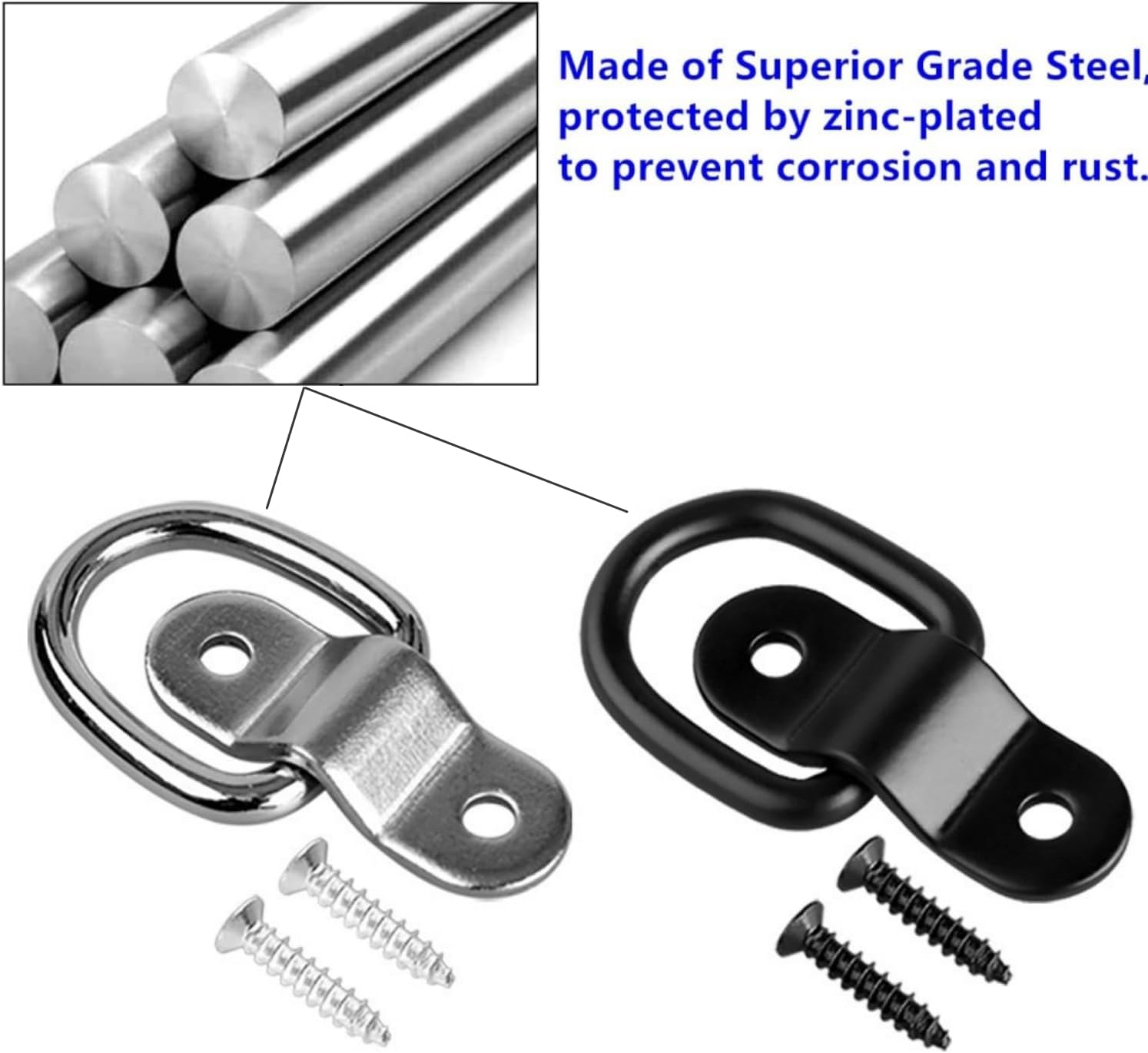 12PCS Heavy Duty Steel D Rings Tie down Anchors,D Rings Tie down Anchors Hooks for Trailer Truck Bed Bracket Enclosed Points Pickup Camper Surface Mount D-Ring Heavy Duty (12, Black) - Silver, 6 image number 7