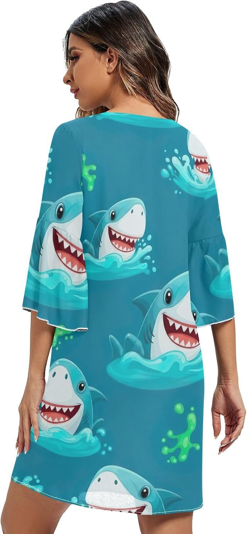 Cartoon Sharks Heads Western a Line Dress Printed Line Maternity Dress image number 2