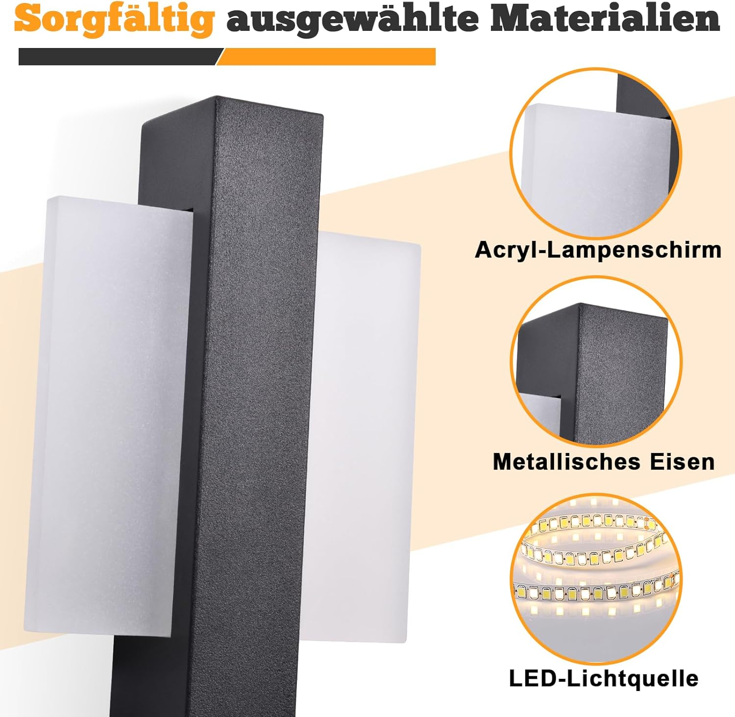 ZMH Indoor LED Wall Sconce with Switch - Black Modern Design with Pull Switch, Warm White 3000K, Square, Iron and Acrylic, 6W image number 5