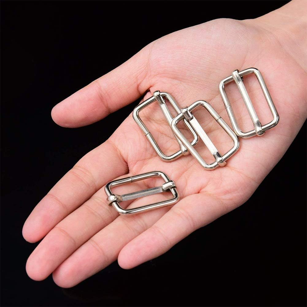 Onwon 50 Pieces Slide Buckle 1 Inch Metal Tri-Glide Slides Silvery Roller Pin Buckles Rectangle Adjustable Webbing Slider for Fasteners Strap Handbag Backpack Suspenders Belt DIY Accessories