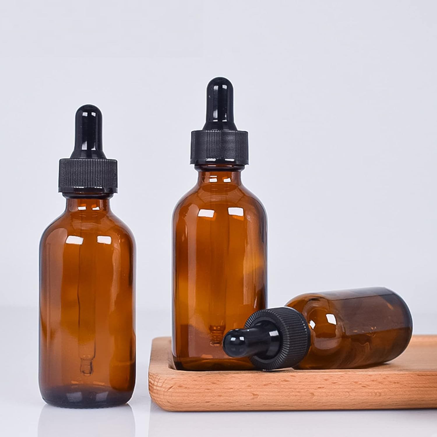 25 PCS Glass Tincture Bottle, Boston round Glass Bottle Amber, with Glass Dropper 5Ml image number 2