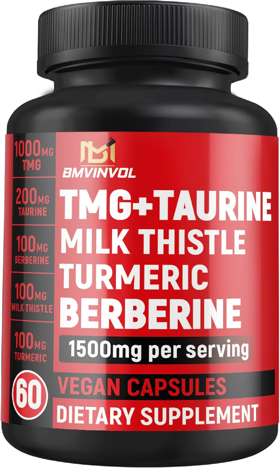 TMG Trimethylglycine Supplement with Taurine, Berberine, Milk Thistle, Turmeric - 60 Vegan & Non-Gmo image number 2