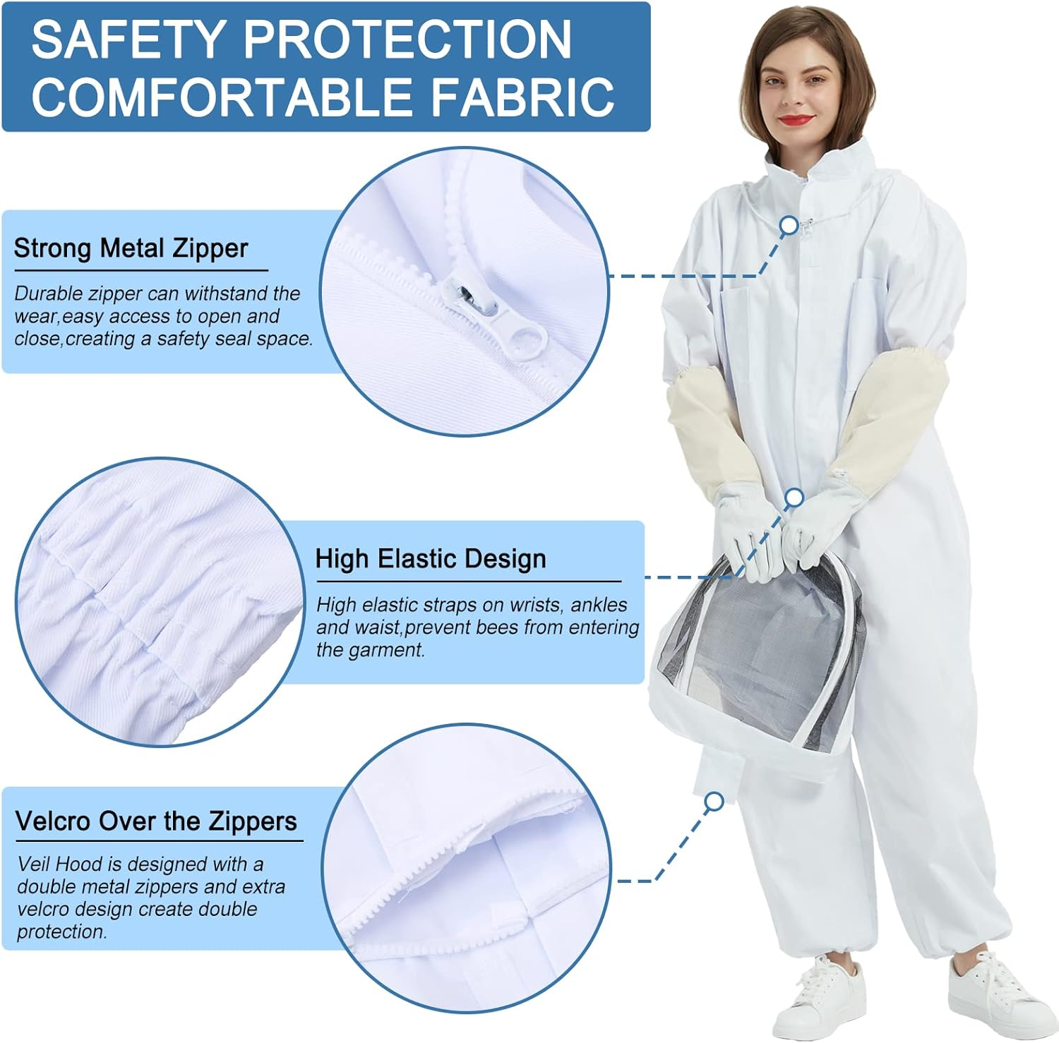 Bee Suit for Men,Beekeeper Suit with Veil & Hood Gloves,Protection for Backyard Professional Beginner Bee Keepers image number 3