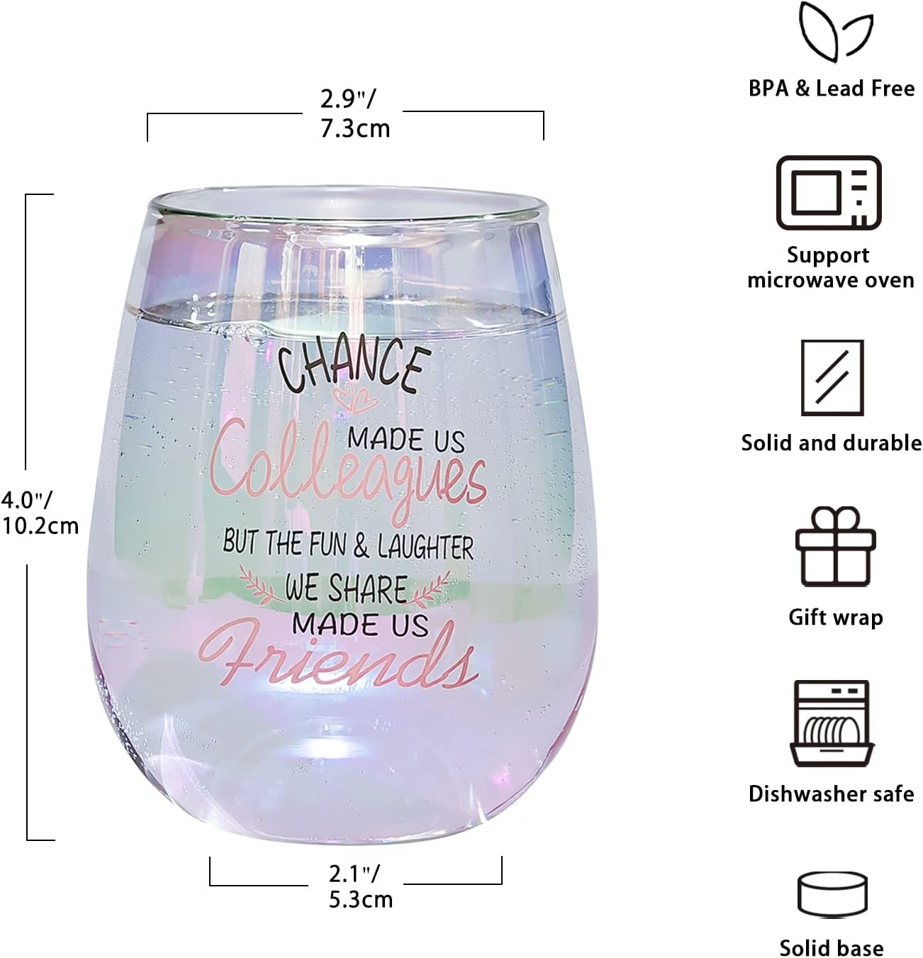 SHENDONG Chance Made Us Colleagues Stemless Wine Glass,15Oz Iridescent Glass Cup, Coworker BFF Present for Coworkers Going Away Employees Leaving,Farewell Retirement Party, Birthday Christmas Prisent - Dog Mom image number 7