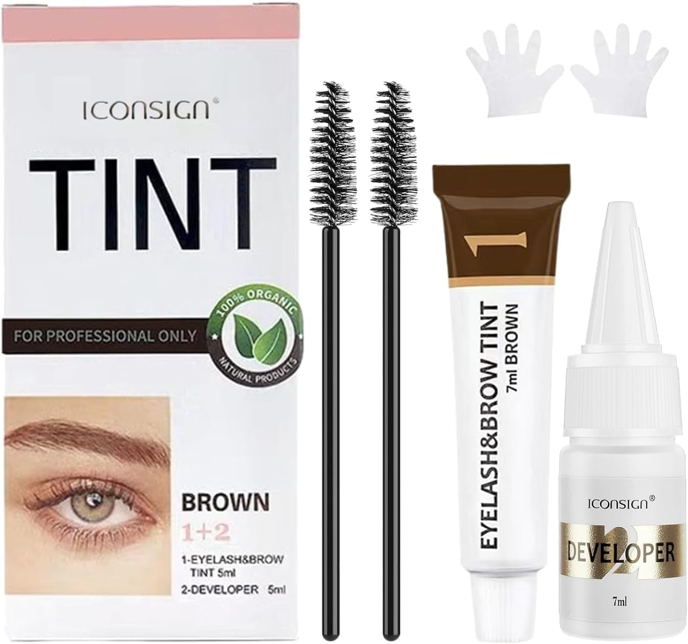 Instant Lash & Brow Set, Natural Bushy Eyebrow Makeup Kit, Long Lasting Spot Coloring 100% Gray Converge DIY Hair Dying for Salon Home Use - 7Ml (Dark Brown, M)