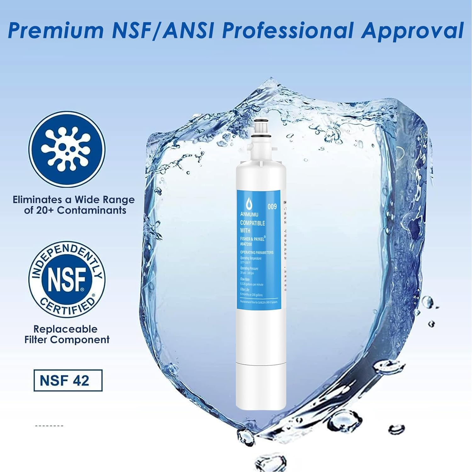 Anmumu 847200 Refrigerator Water Filters for Fisher & Paykel Refrigerators,Nsf 42 Replacement Forfisher & Paykel 847200,E522, E422, E402,4 Pack image number 4