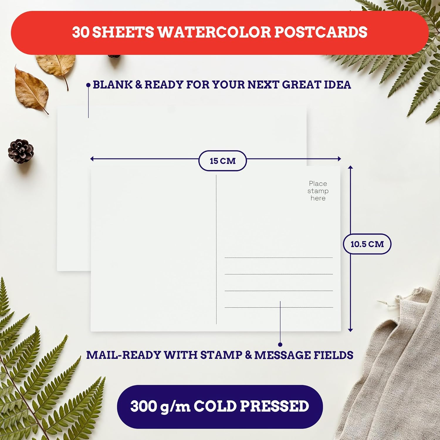 Mikkelhus Watercolour Paper A6-25 Sheets Watercolour Pad 300 G/M&sup2; - Watercolour Postcards Blank - Ideal for Watercolour, Sketching & Crafts - DIN A6 Format (10.5 X 14.8 Cm) image number 4