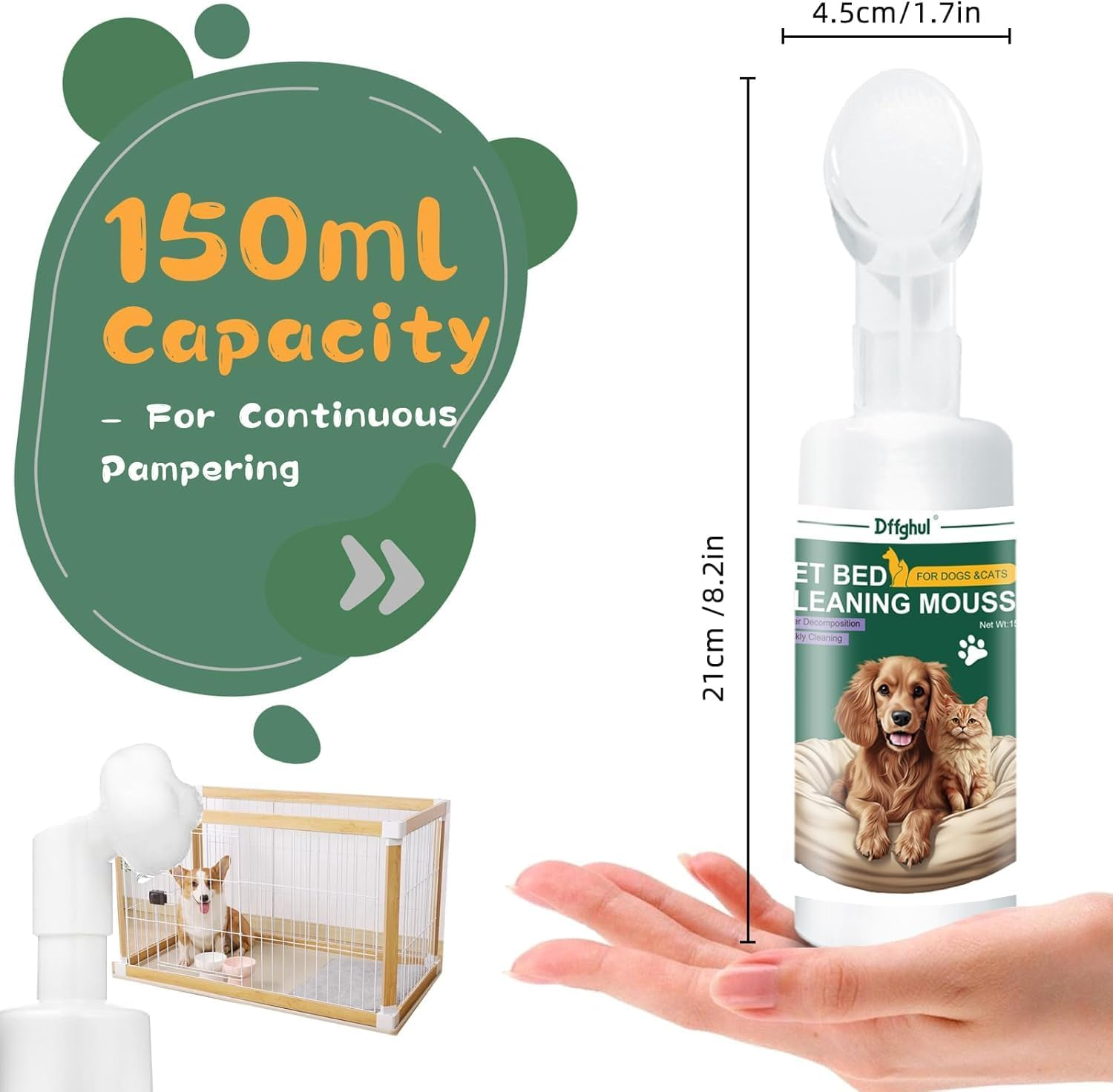 Pet Stain Cleaner Mousse &ndash; No-Rinse Foaming Carpet Cleaner for Dog & Cat Urine, Feces, Vomit &ndash; Safe for Pet Beds, Toys, Carpets, Odor Eliminator image number 3