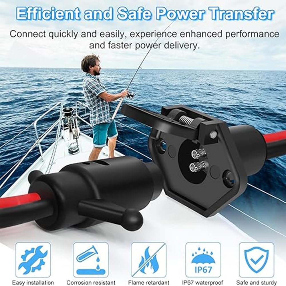 Trolling Motor Connector Set, 12-24V 8 AWG, Waterproof Male and Female Socket, Compatible with Mi-Nn Ko-Ta Marine Boat