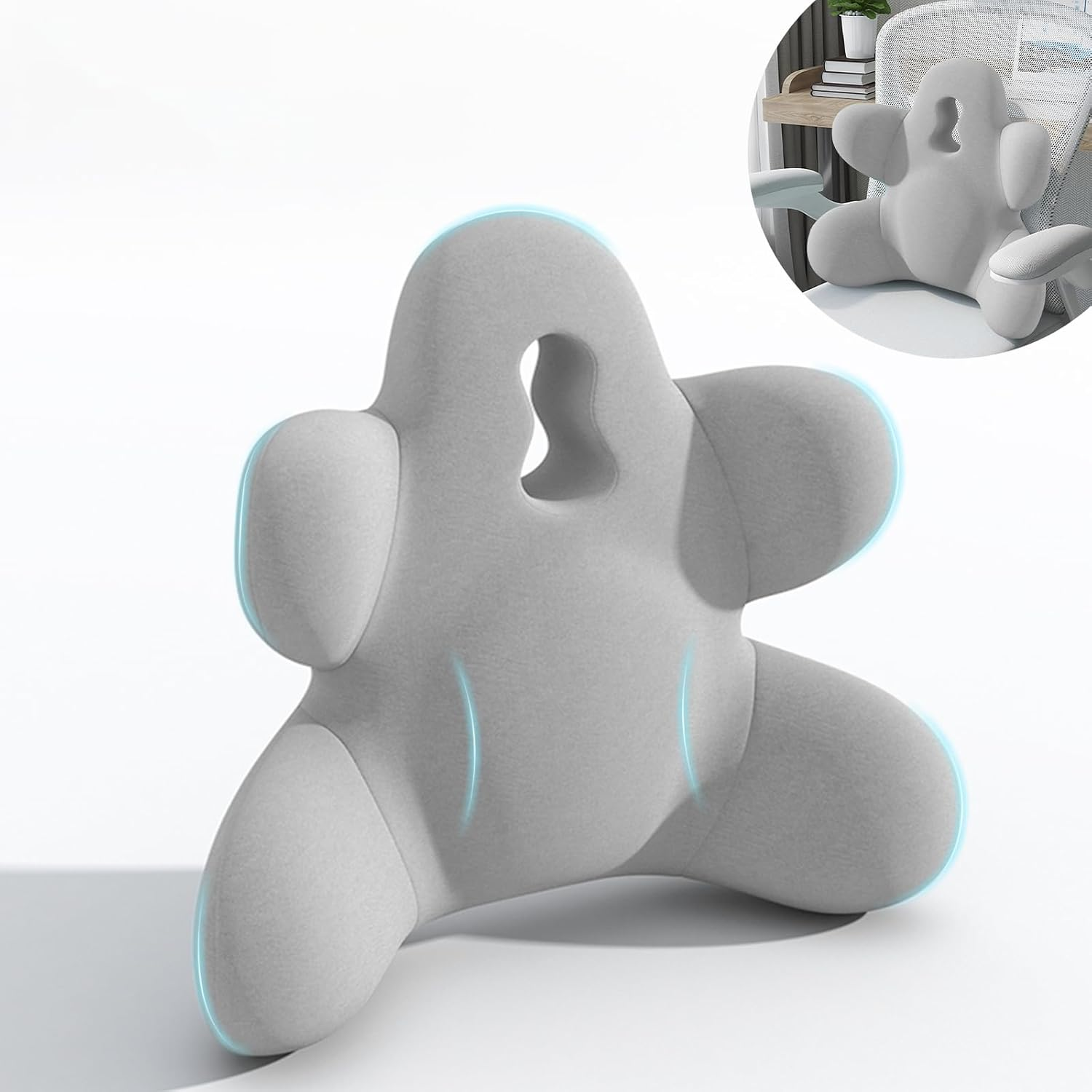 Lumbar Support Cushion for Pain Relief, Lower Back Support Pillow with Adjustable Strap, Ergonomic Memory Foam Back Rest Cushion for Office Chair & Car Seat (Grey)