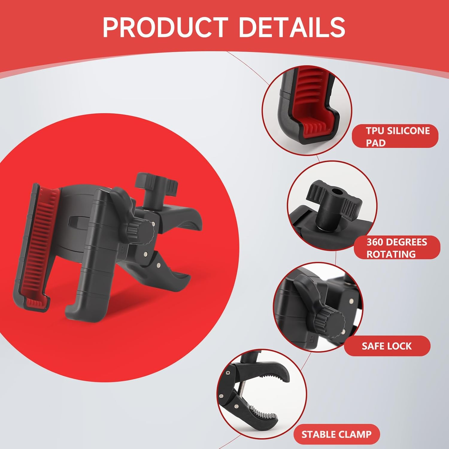 ZEMBSOYA Golf Cart Phone Holder,Bike Phone Holder with 360 Degree Rotation Compatible with Most Smartphones and Phone Cases image number 5