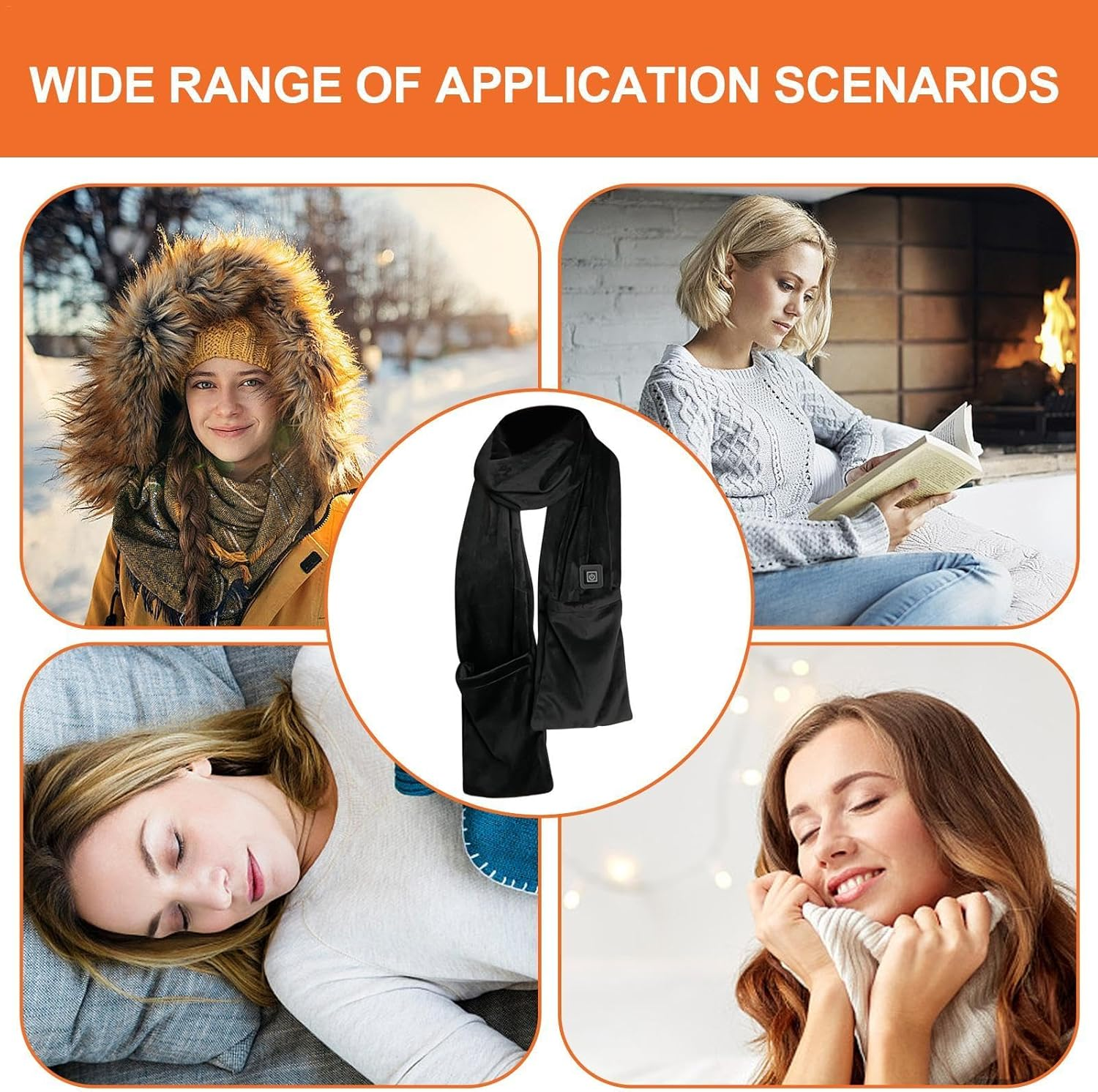 Qkbuza Heated Scarf for Women Men - 5V USB Heating Scarf,Winter Must Have Scarf, Electric Neck Heating Shawl Pad, Washable, USB Powered, 3 Temperature Settings for Mom Dad - Black image number 6