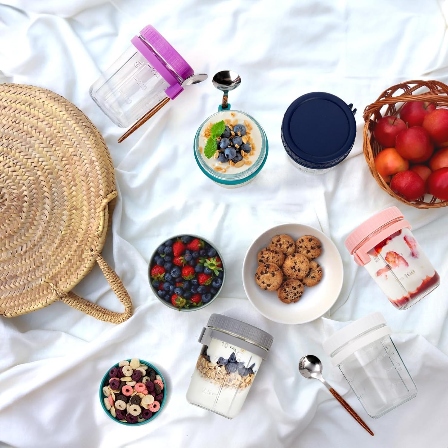 6 Pack Overnight Oats Containers with Lids and Spoons, 16 Oz Mason Jars with Removable Separate Compartments, Airtight and Leak-Proof Glass Jars for Chia Pudding, Yogurt, and Oatmeal image number 5