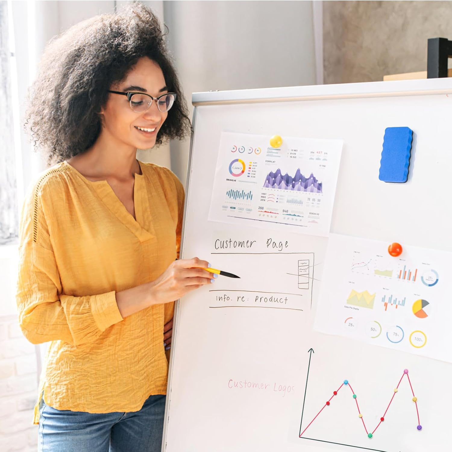 JEFURE Whiteboard Sponge, Pack of 1, Blue Whiteboard Sponge, Magnetic Whiteboard Eraser for Dry Cleaning on Many Surfaces, Whiteboard Eraser for Whiteboards, Blackboards and Glass image number 6