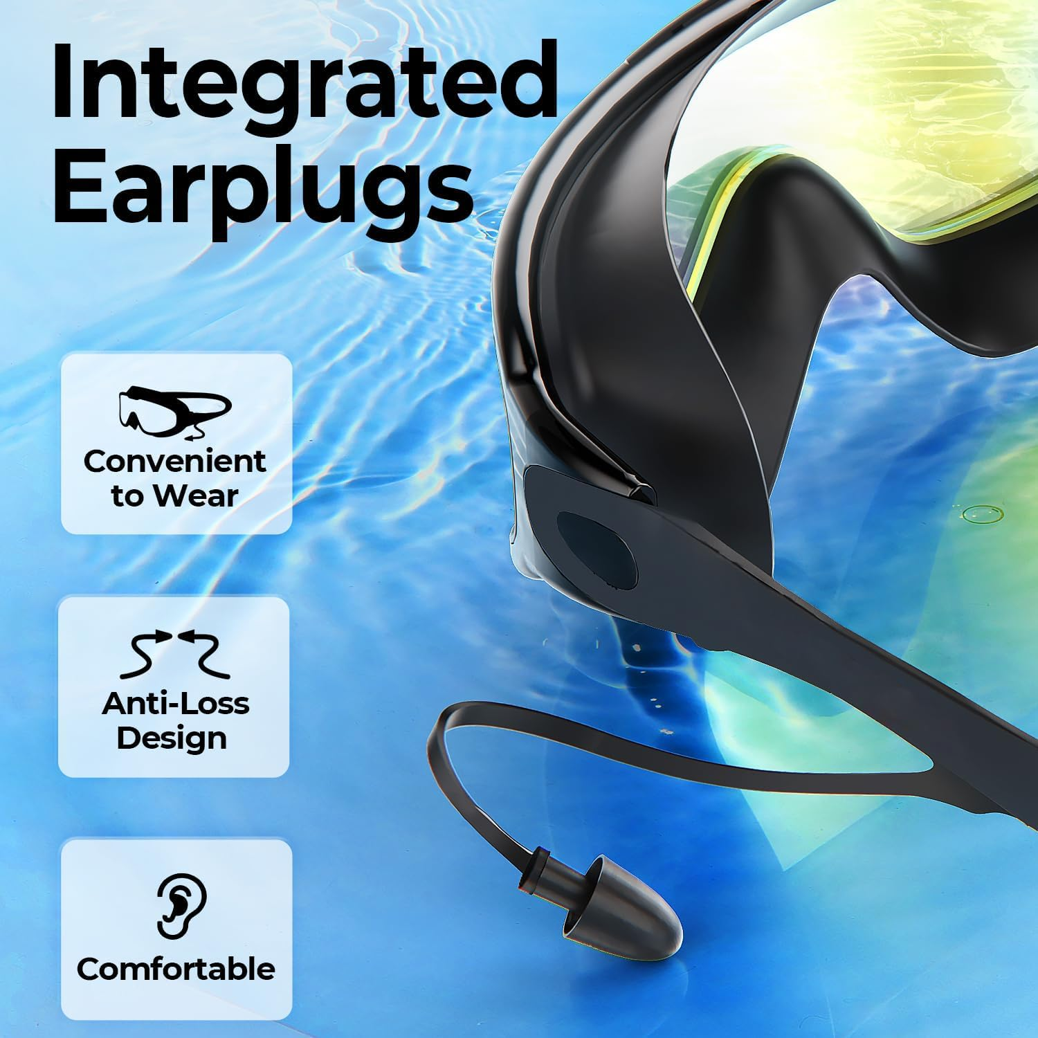 Necomi Swimming Goggles 2 Pack, Anti-Fog, UV Protection, 180&deg; Wide Field of View Leak Proof Swimming Goggles, Suitable for Women Men Adult Teenagers, Complimentary Ear Plugs, Nose Clips image number 3