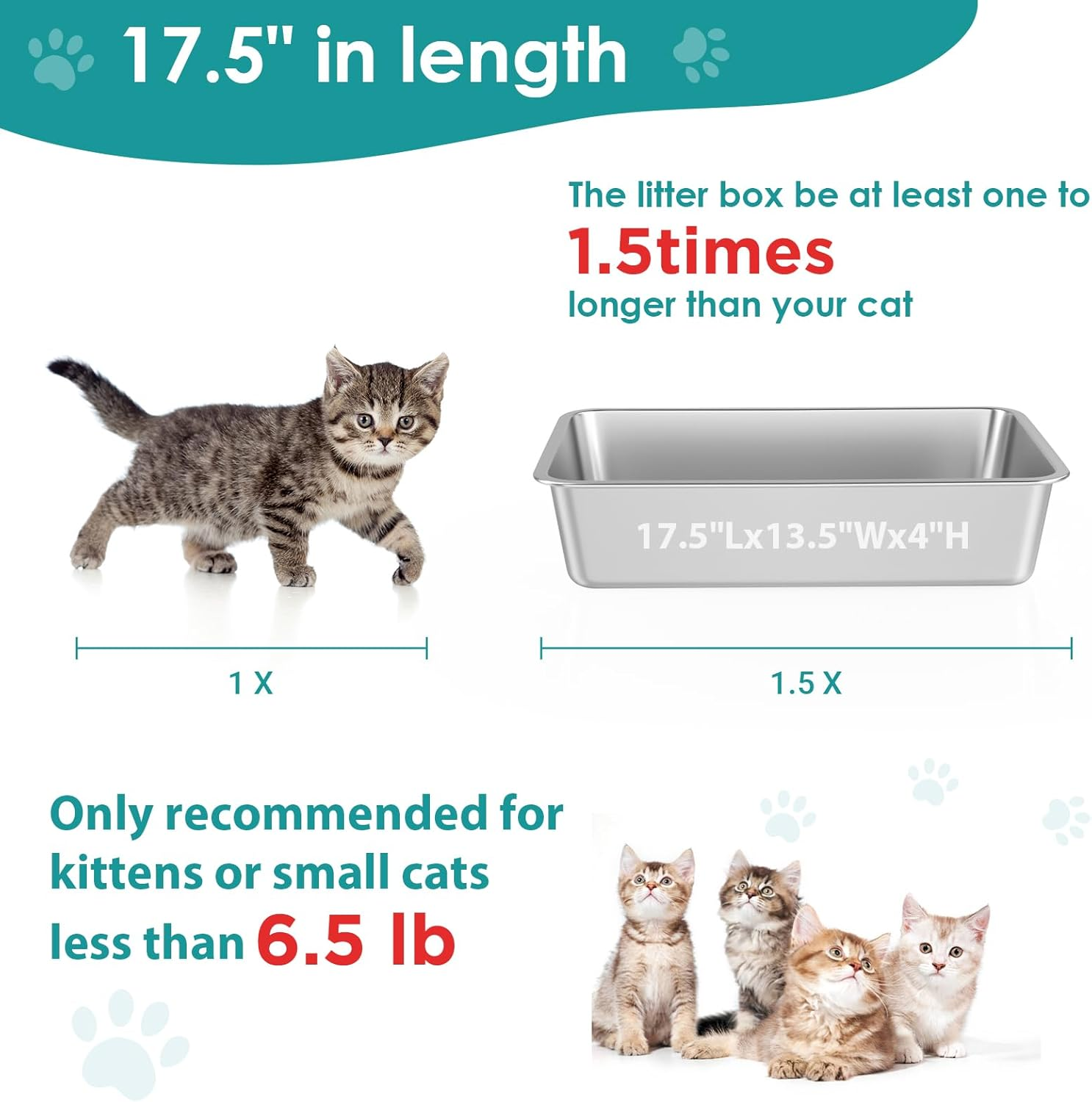 IKITCHEN Stainless Steel Cat Litter Box, Large Metal Litter Pan for Cats, Kitty Litter Box Never Absorbs Odors, Low Side Entry Non Stick, Easy Clean 17.5 X 13.5 X 4 Inches image number 4