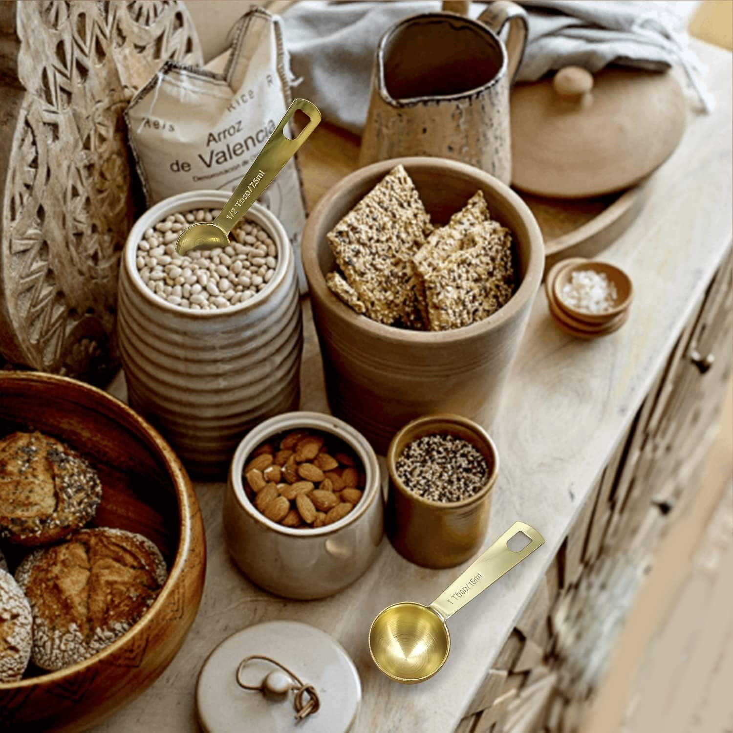 Gold Measuring Spoons, Heavy Duty 18/8 Stainless Steel Measuring Set of 6 Piece: 1/8 Tsp, 1/4 Tsp, 1/2 Tsp, 1 Tsp, 1/2 Tbsp & 1 Tbsp Measuring Liquid and Dry Ingredients for Cooking Baking Gift Set image number 3