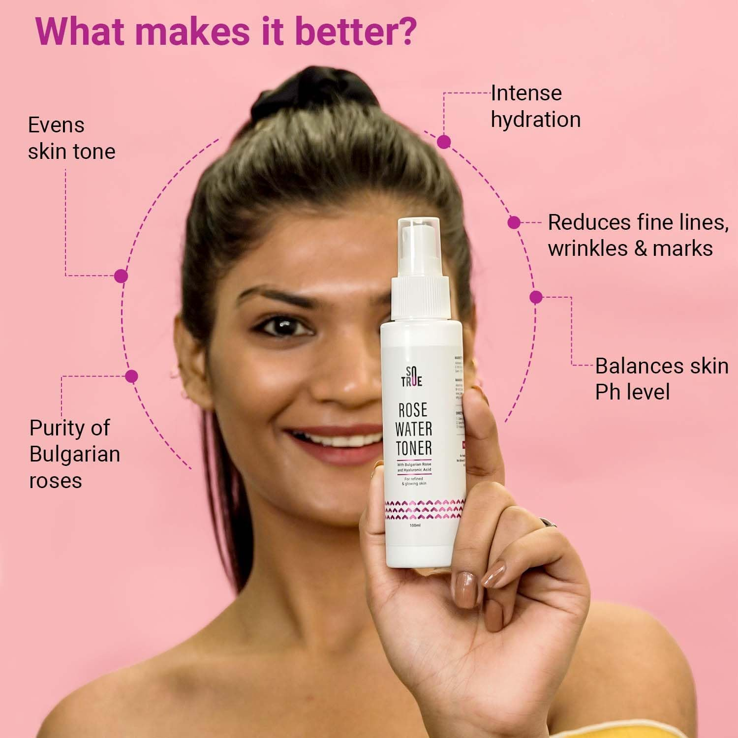 Rose Water Spray for Face Alcohol Free Face Toner with Bulgarian Rose Hyaluronic Acid 100Ml Skin Refining, Pore Tightening Suitable for Oily, Acne Prone, Dry and Normal Skin image number 2