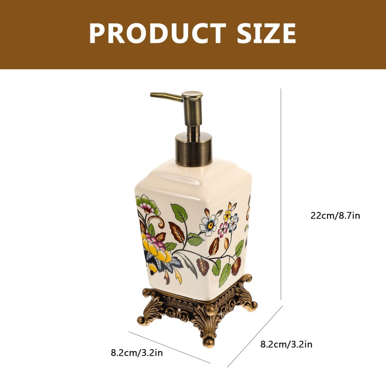 BESTOYARD Vintage Ceramic Soap Dispenser 340ML with Flower Printing Design, Easy-To-Use Lotion Holder for Home and Hotel Use image number 6