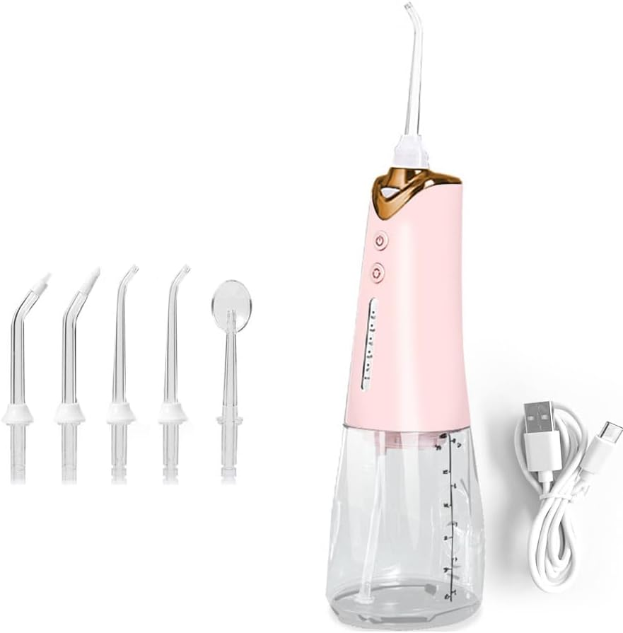 Cordless Rechargeable Water Dental Flosser, 5 Jet Tips, 5 Modes, 300Ml Detachable Tank, IPX7 Waterproof, Portable Oral Irrigator (White)